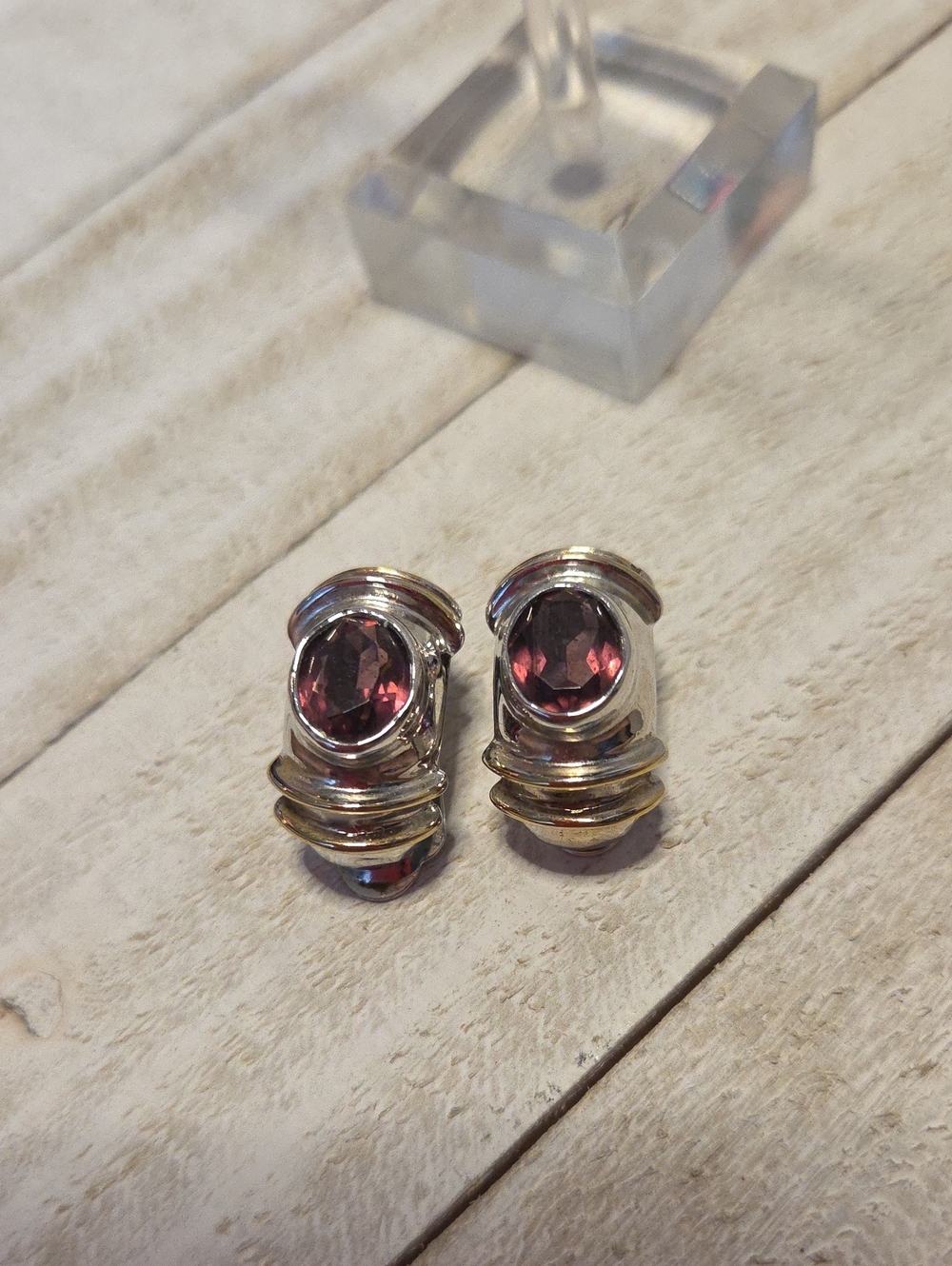 Vintage Purple Faux Amythist And Faux Silver And Gold Coloured Clip On Earrings